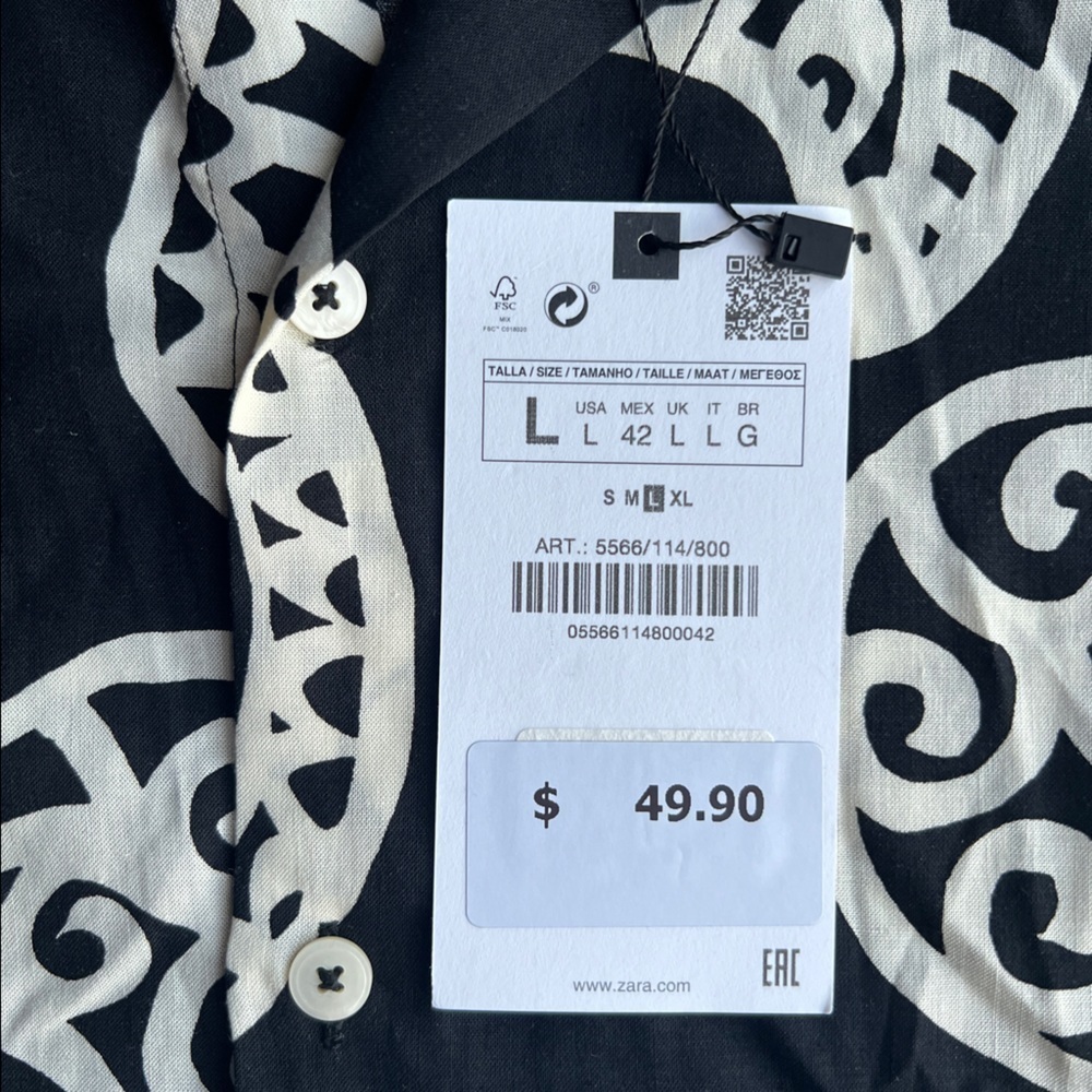 NWT ZARA PAISLEY PRINT SHIRT BLACK | 5566/114 - Picture 11 of 16